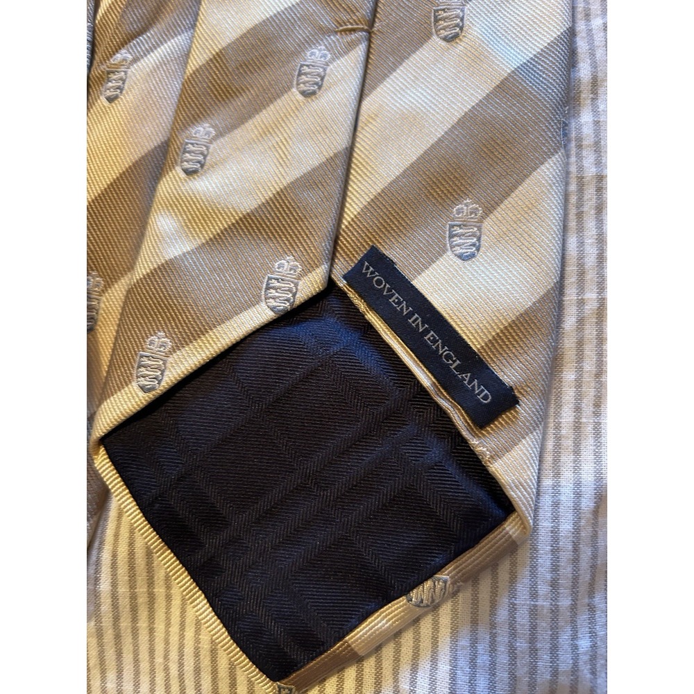 Burberry London Silk Tie Woven In England Striped‎ Crest Beige Work Dress - Picture 2 of 9